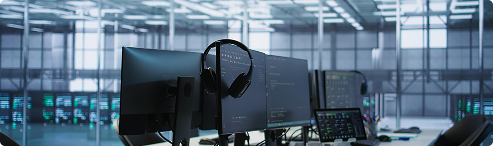Modern workspace with monitors and technology